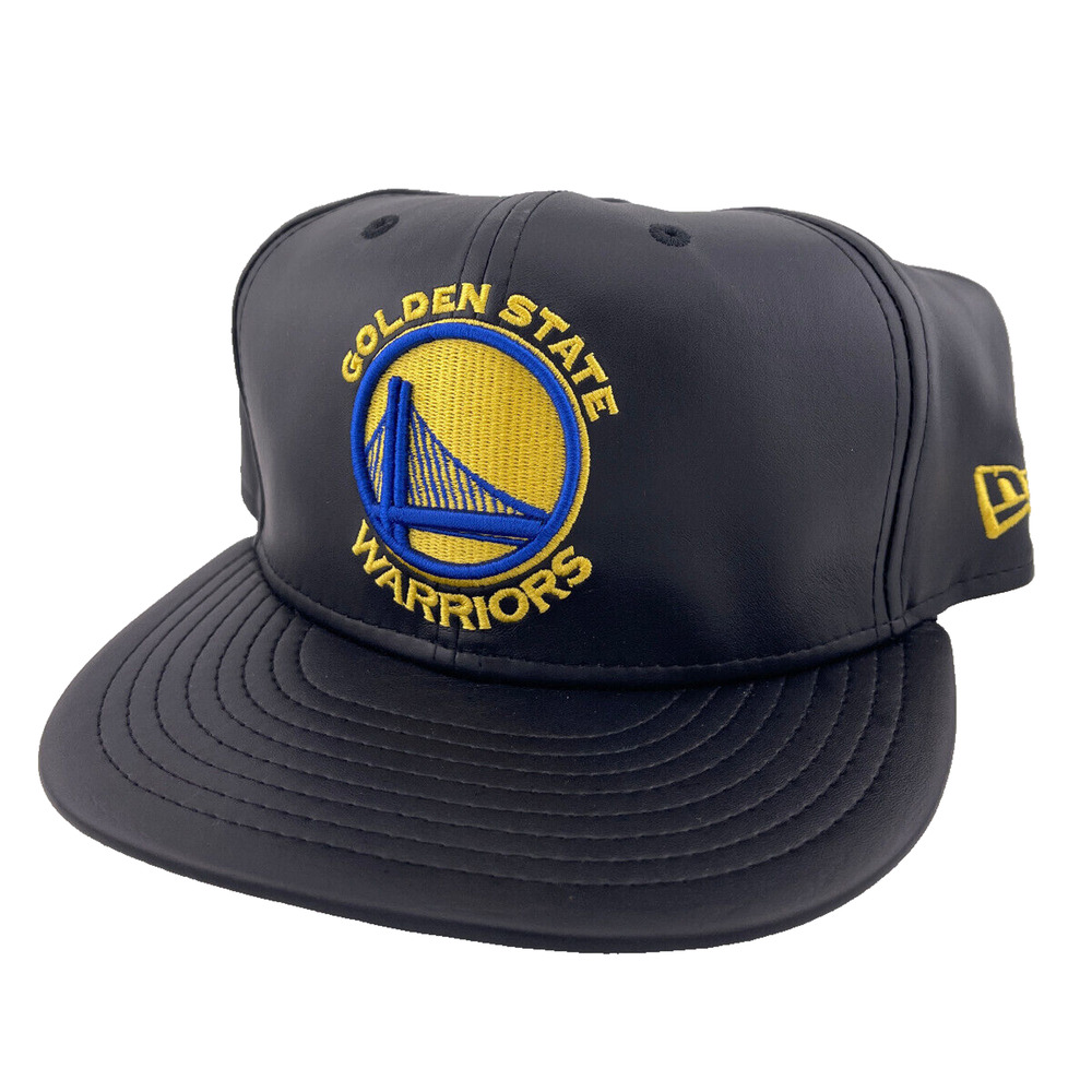 New Era Golden State Warriors Leather‎ NBA Black 59FIFTY Fitted Hat Size 7 1/2